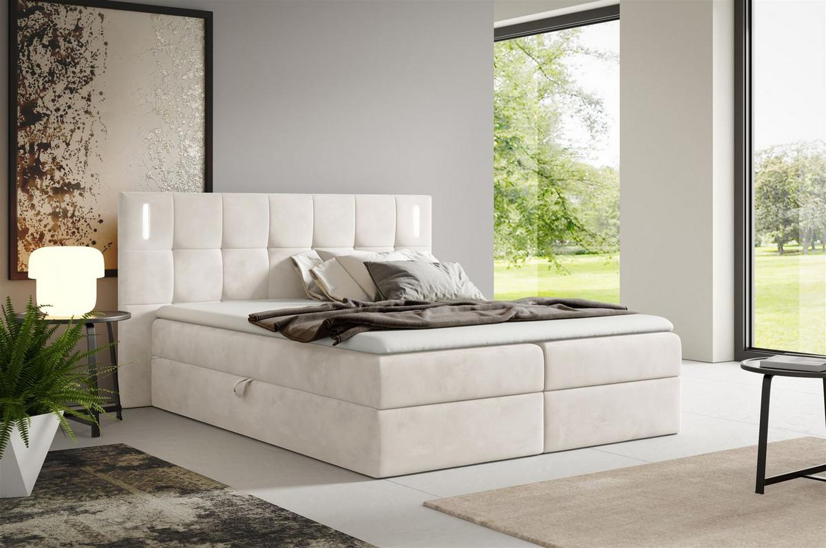BOXBETT Martim Premium - Weiß, Holzwerkstoff/Textil (180/200cm) - Fun Möbel