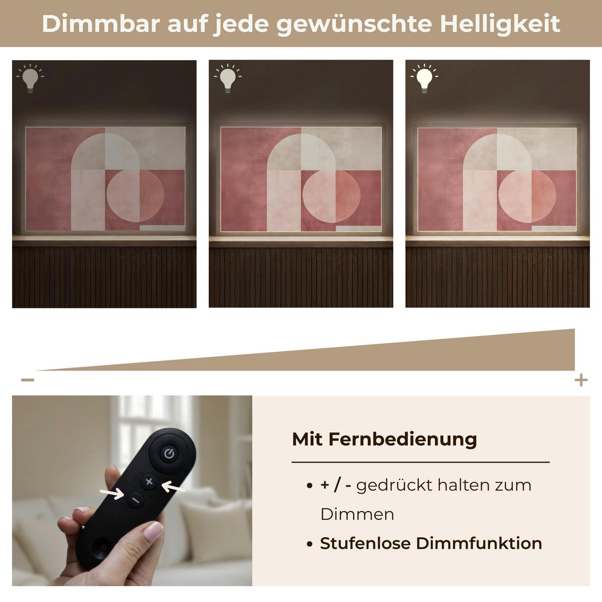 WANDLEUCHTE MIT AKKU Figuren - Abstrakt - Rosa 60x40 cm - Altrosa, Holzwerkstoff (60/40/8cm) - OnlyWow