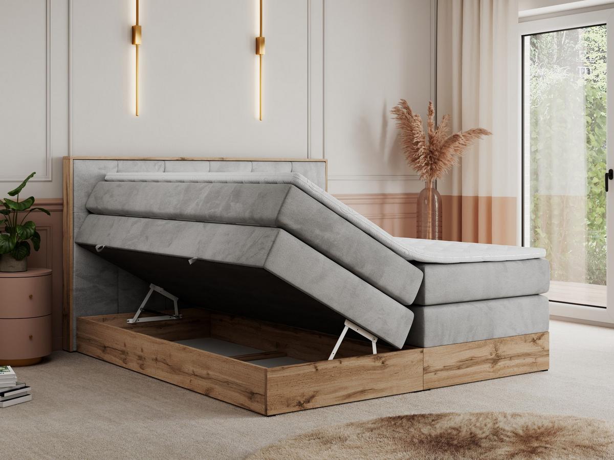BOXSPRINGBETT VENETO KING 200/200 Hellgrau Velvet - H3 - Hellgrau, Holz/Textil (200/200cm) - MKS