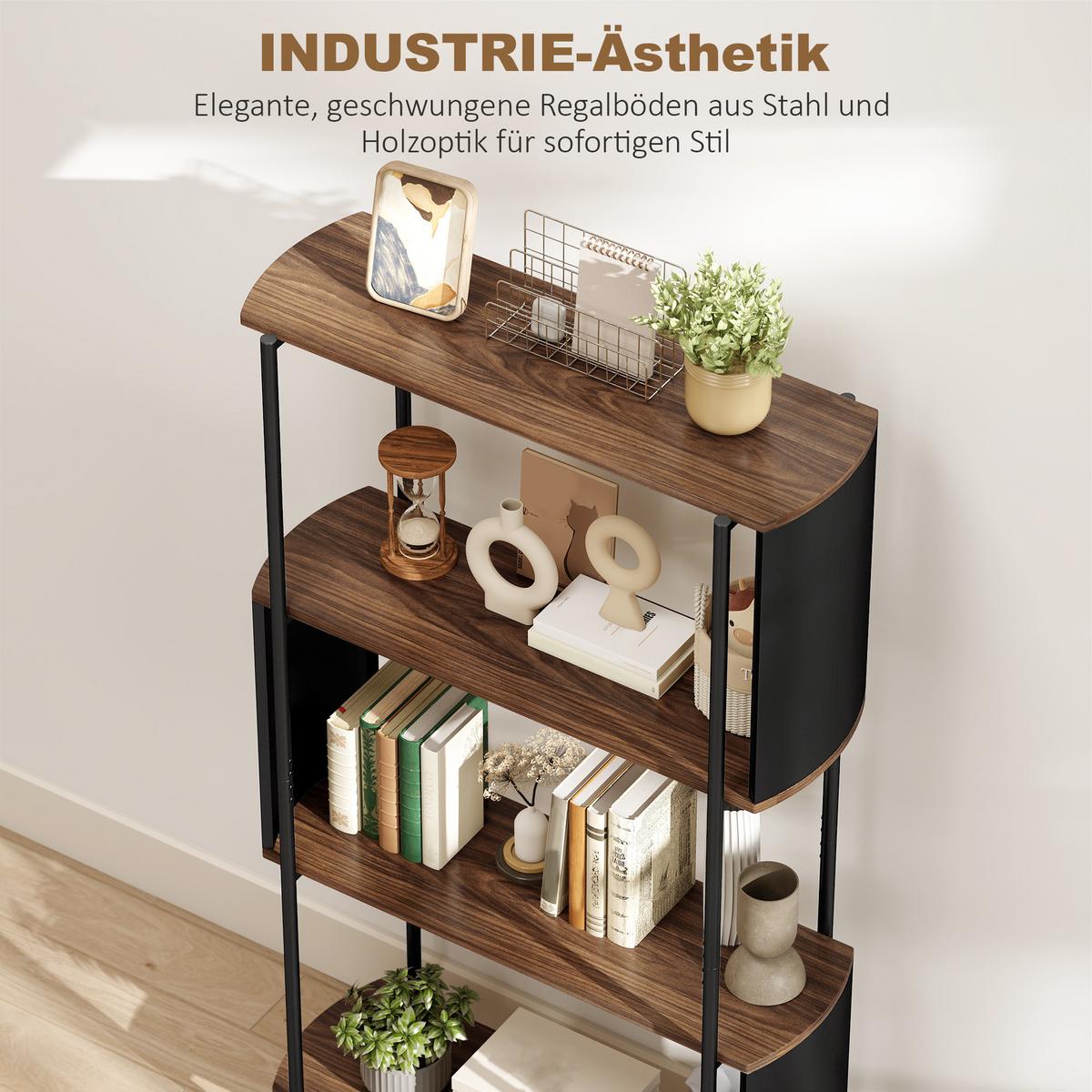 STANDREGAL MDF Stahl Braun - Schwarz/Braun, Holzwerkstoff/Metall (30/141/80cm) - HOMCOM