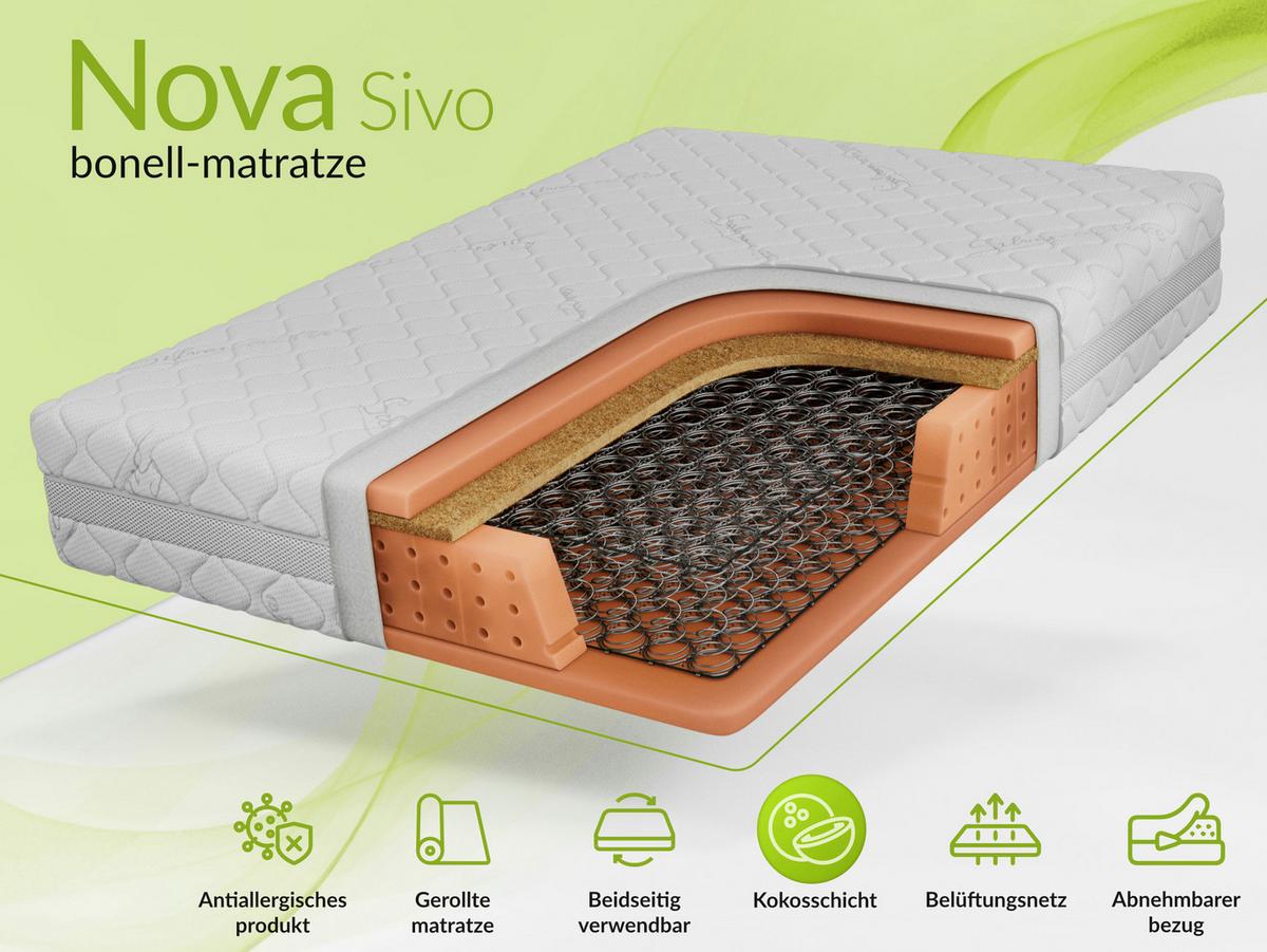 FEDERKERNMATRATZE NOVA - 140/200 - H3/H4 - Sivo - Weiß, Textil (140/200cm) - MKS