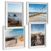 BILDER SET 4er Set - 50x50 cm & 40x60 cm Weißer Rahmen - Strandwellen, Himmelsbrücke, Spaziergang - Weiß, Kunststoff (50/50cm) - TULUP