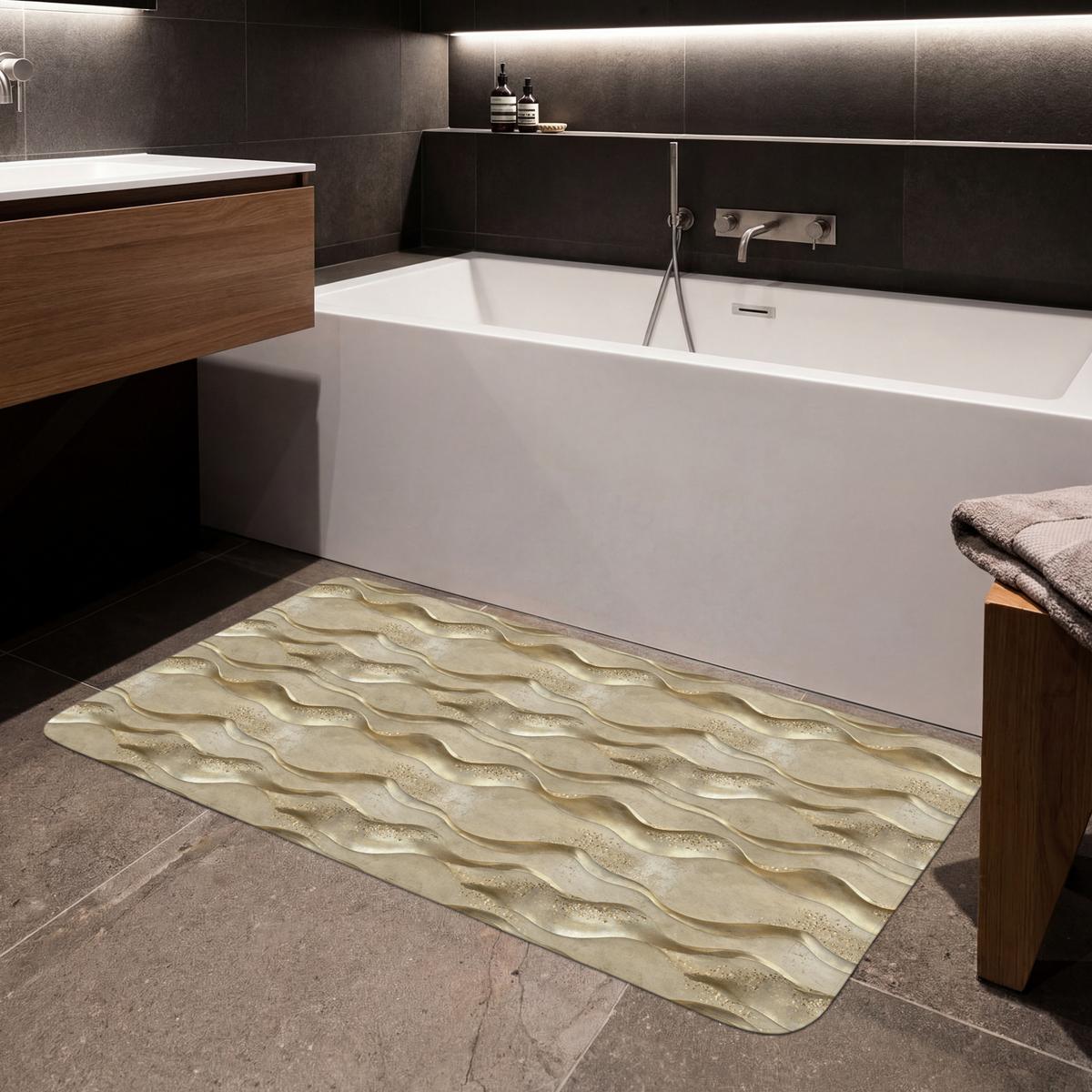 BADEMATTE Wellen - Muster - Gold 120x60 cm - Messingfarben, Textil (120/60cm) - OnlyWow