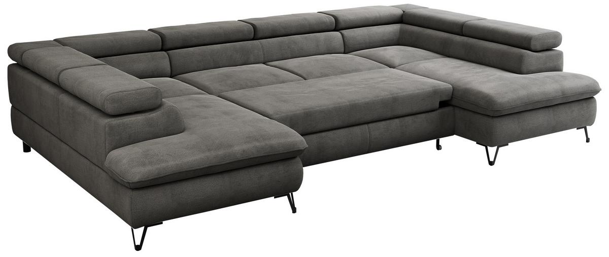 WOHNLANDSCHAFT PETER U Velvet Dunkelgrau - Dunkelgrau/Schwarz, Textil/Metall (346/76/208cm) - MKS