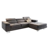 ECKSOFA ELMA R-S Grau Velours-Stoff mit Schlaffunktion - Silberfarben/Grau, Holz/Textil (280/205cm) - MASSENO