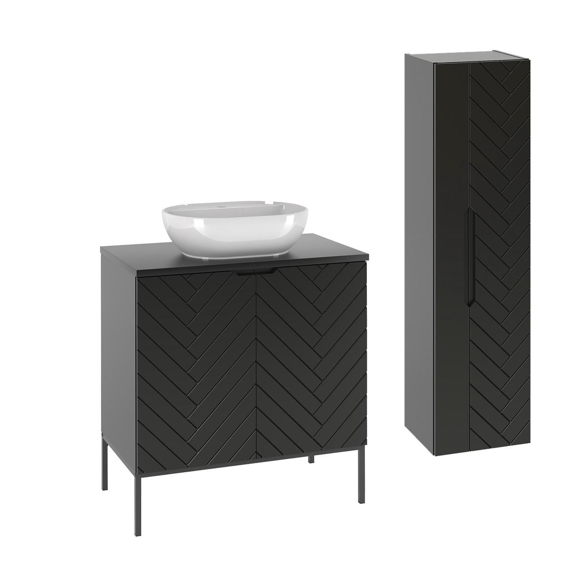 BADMÖBEL 80.6cm Daria 2er-Set Schwarz - Schwarz, Holzwerkstoff (80.6/84.2/46.5cm) - Petits-meubles