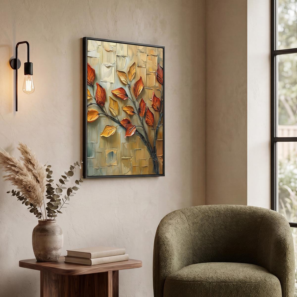 LEINWAND Bilder mit Rahmen - Baum - Abstrakt - Natur - Kunst - 50x70 - Goldfarben, Textil (50/70cm) - MuchoWow