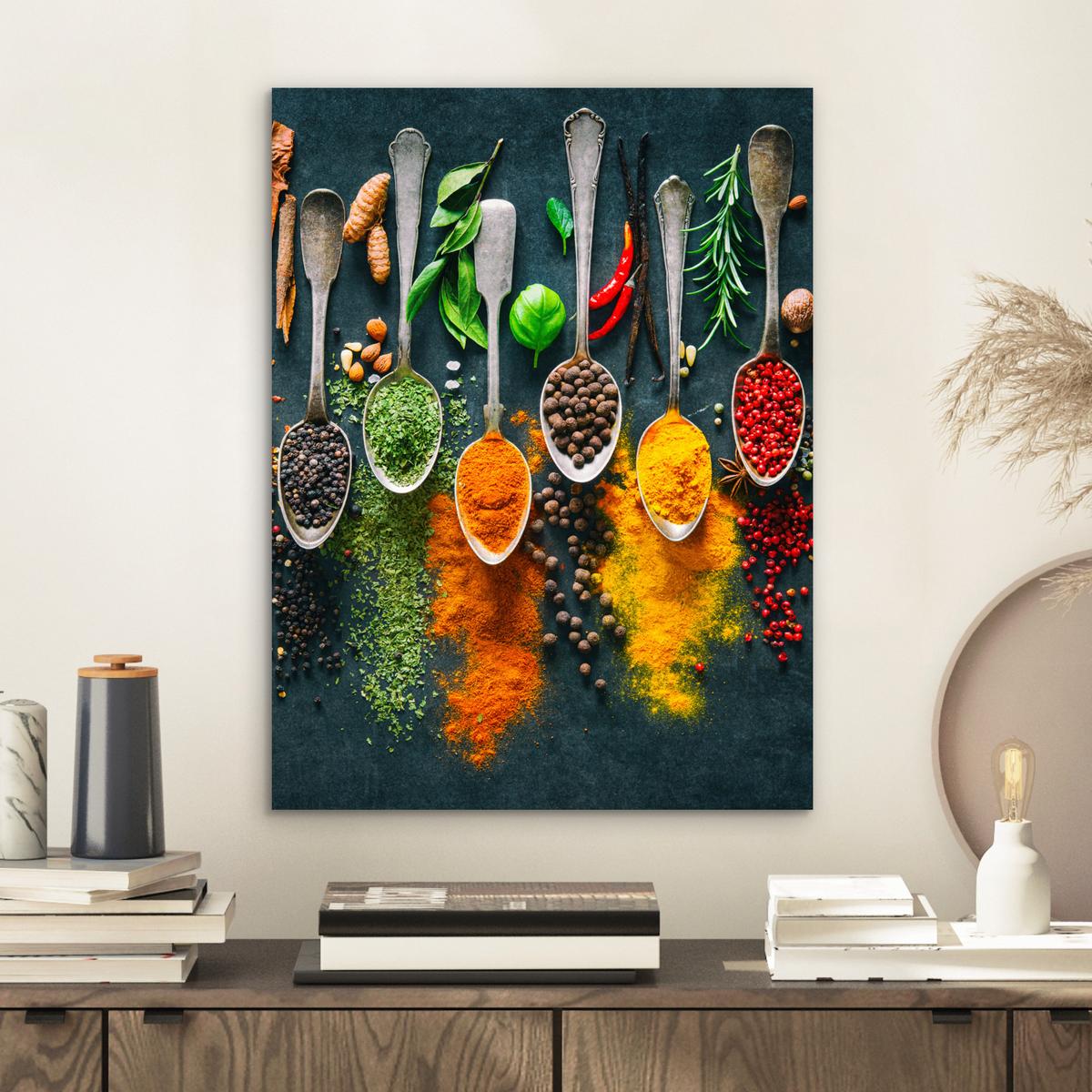 METALLBILD Kräuter - Gewürze - Löffel 30x40 cm - Currygelb, Metall (30/40cm) - MuchoWow