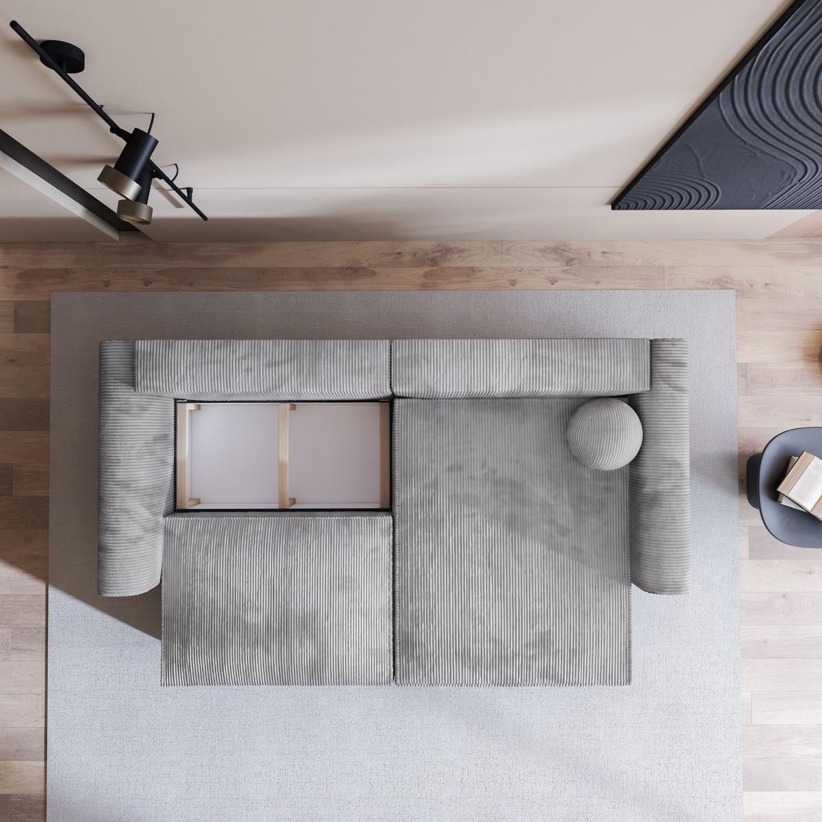 ECKSOFA FIANO P Hellgrau Kordstoff mit Schlaffunktion - Hellgrau/Grau, Holz/Kunststoff (245/148cm) - MASSENO