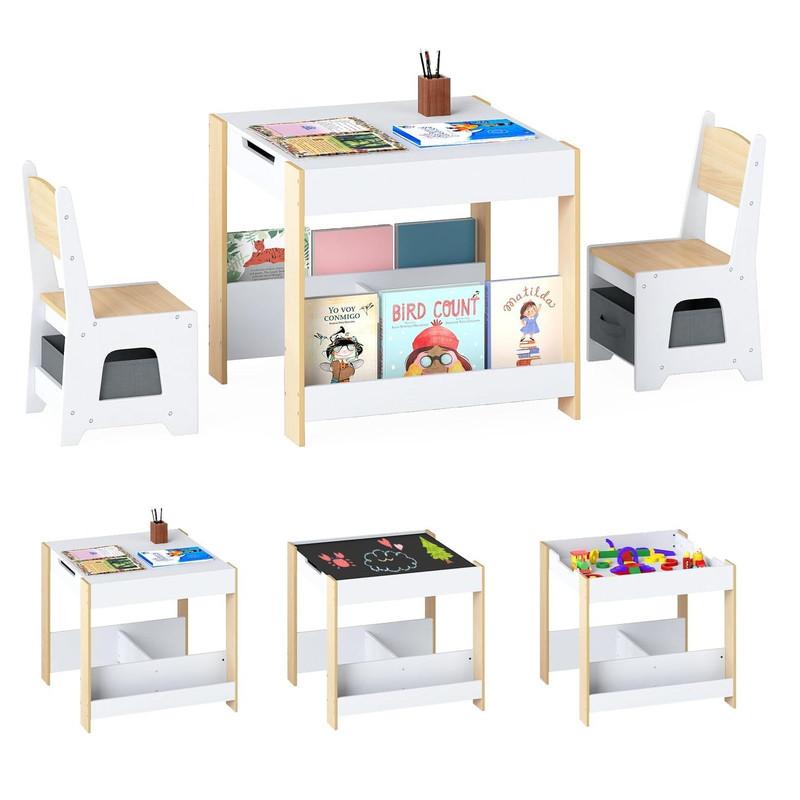 KINDERTISCH mit Stuhl natur(3-tlg) - Naturfarben, Holzwerkstoff (62/56.5/62cm) - COSTWAY