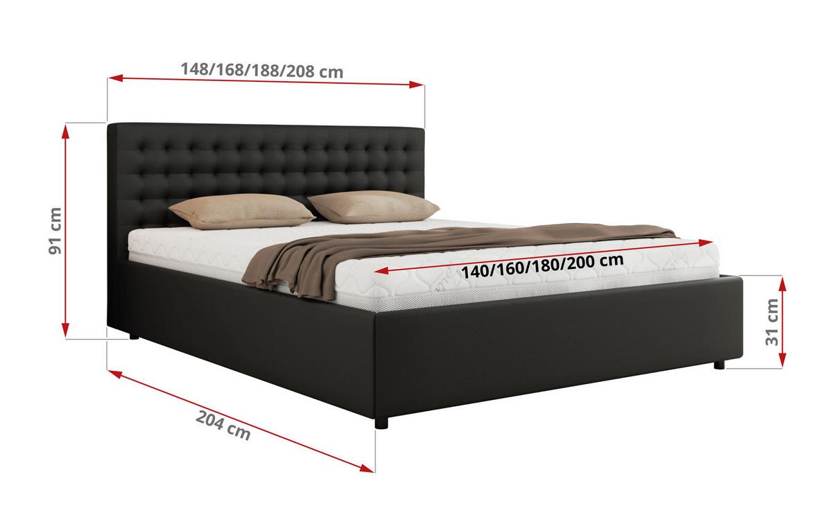 POLSTERBETT PAVO CLASSIC 140/200 - Schwarz Kunstleder - Multipocket-Matratze - Schwarz, Textil (140/200cm) - MKS