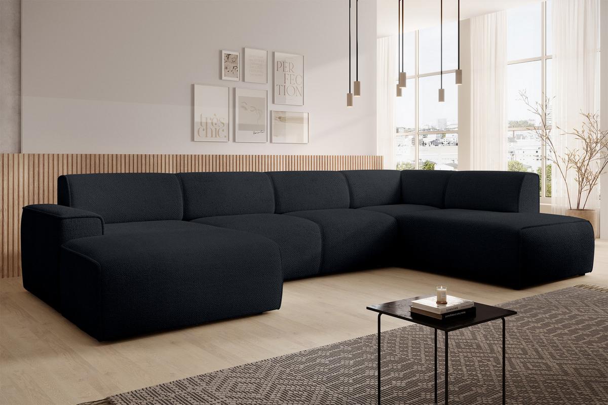 WOHNLANDSCHAFT Didim Dunkelgrau 378/220/78 cm – großes Sofa stilvoll & bequem R - Schwarz, Kunststoff/Textil (378/78/220cm) - AX Living