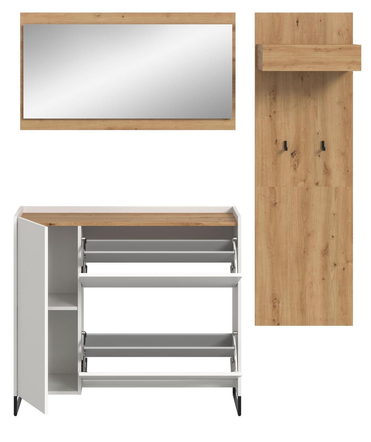 GARDEROBE-SET weiß und Artisan Eiche, Garderobe 3-teilig, 175 x 192 cm, Soft-Close, Borga - Schwarz/Weiß, Holzwerkstoff/Metall (175/192/32cm) - Inn.Furn