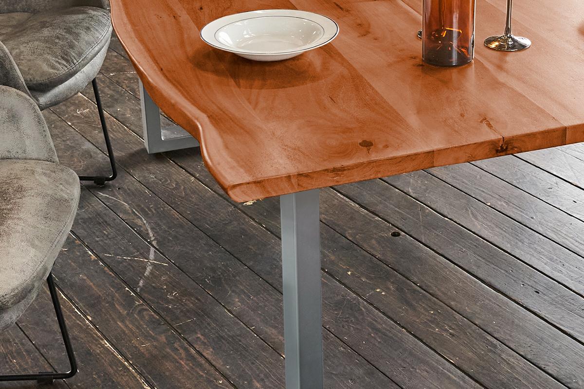 ESSTISCH LORE Holz Akazie - Silberfarben/Nussbaumfarben, Holz/Metall (100/200/78cm) - KAWOLA