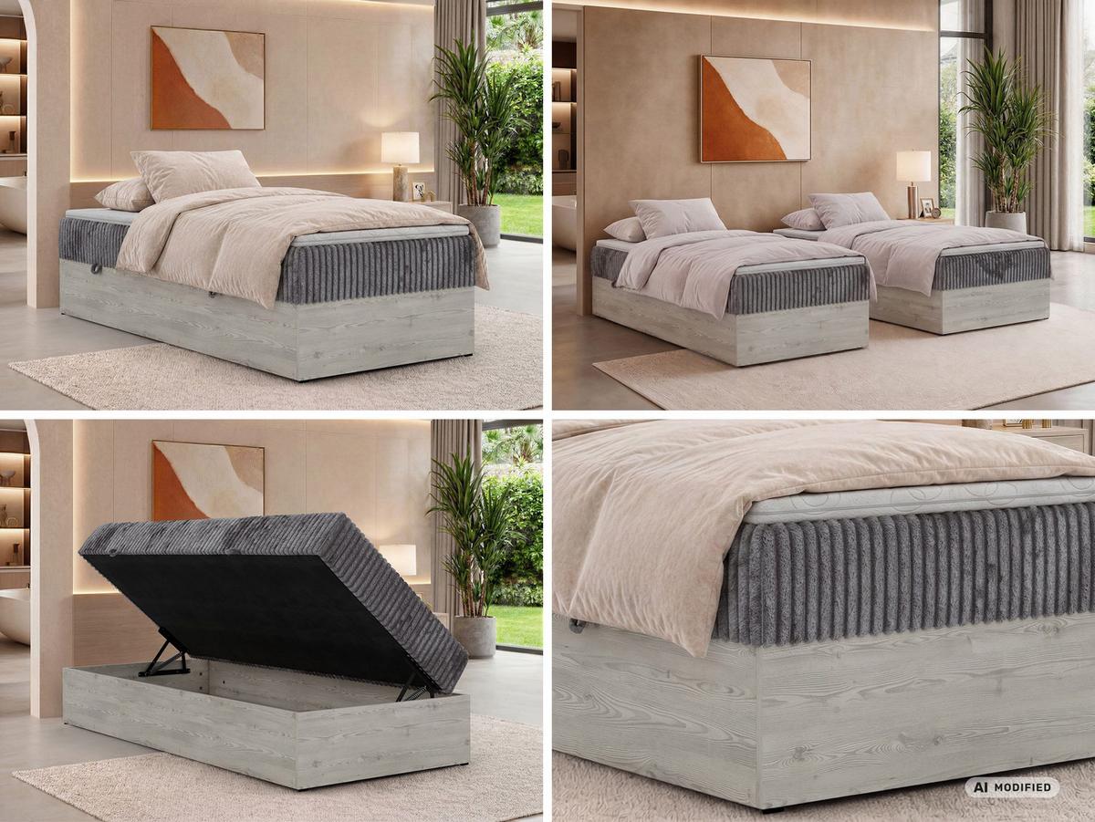 BOXBETT NORDIC ZERO 90/200 - Grau Cord - Topper Visco - H3 - Schwarz/Grau, Kunststoff/Textil (90/200cm) - MKS