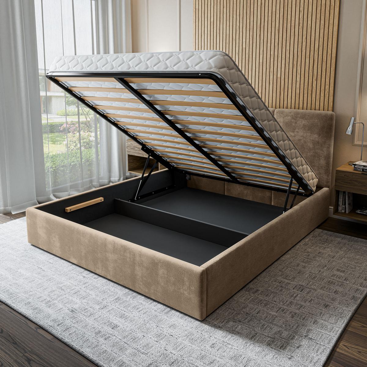 POLSTERBETT AZURI 120x200 cm mit Bettkästen - Beige - Beige, Holz (120/200cm) - MASSENO