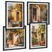 BILDER SET 4er Set - 50x50 cm & 40x60 cm Schwarzer Rahmen - Zitrusfrüchte in der Sonne - Schwarz, Kunststoff (50/50cm) - TULUP