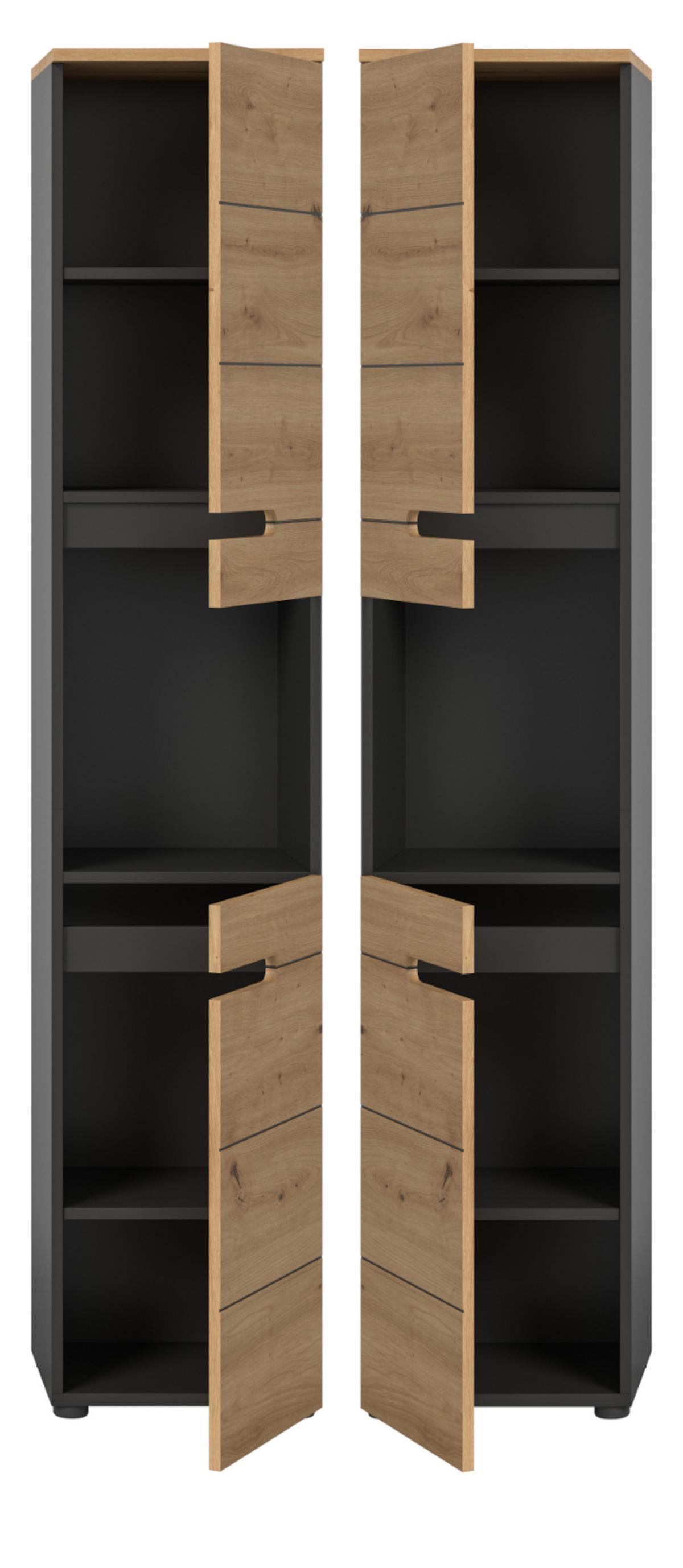 HOCHSCHRANK Eiche, grau 38 x 193 cm, Badschrank mit Soft-Close - Eiche Artisan/Grau, Holzwerkstoff/Kunststoff (38/193/34cm) - Inn.Furn