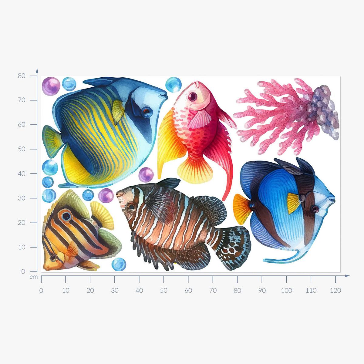 WANDAUFKLEBER 80x122cm - Unterwasserwelt der Fische - Multicolor, Kunststoff (80/122/0.1cm) - Wallfluent