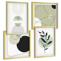 BILDER SET 4er Set - 50x50 cm & 40x60 cm Goldrahmen - Abstrakte Pflanzenmotive - Goldfarben, Kunststoff (50/50cm) - TULUP
