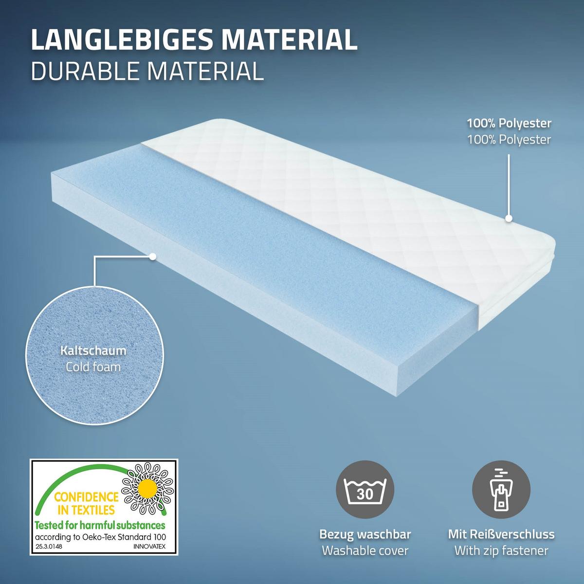 MATRATZE 60x120x10 cm Schadstoffgeprüft Öko-Tex 100 Zertifiziert - Weiß, Textil (60/120cm) - ML-DESIGN