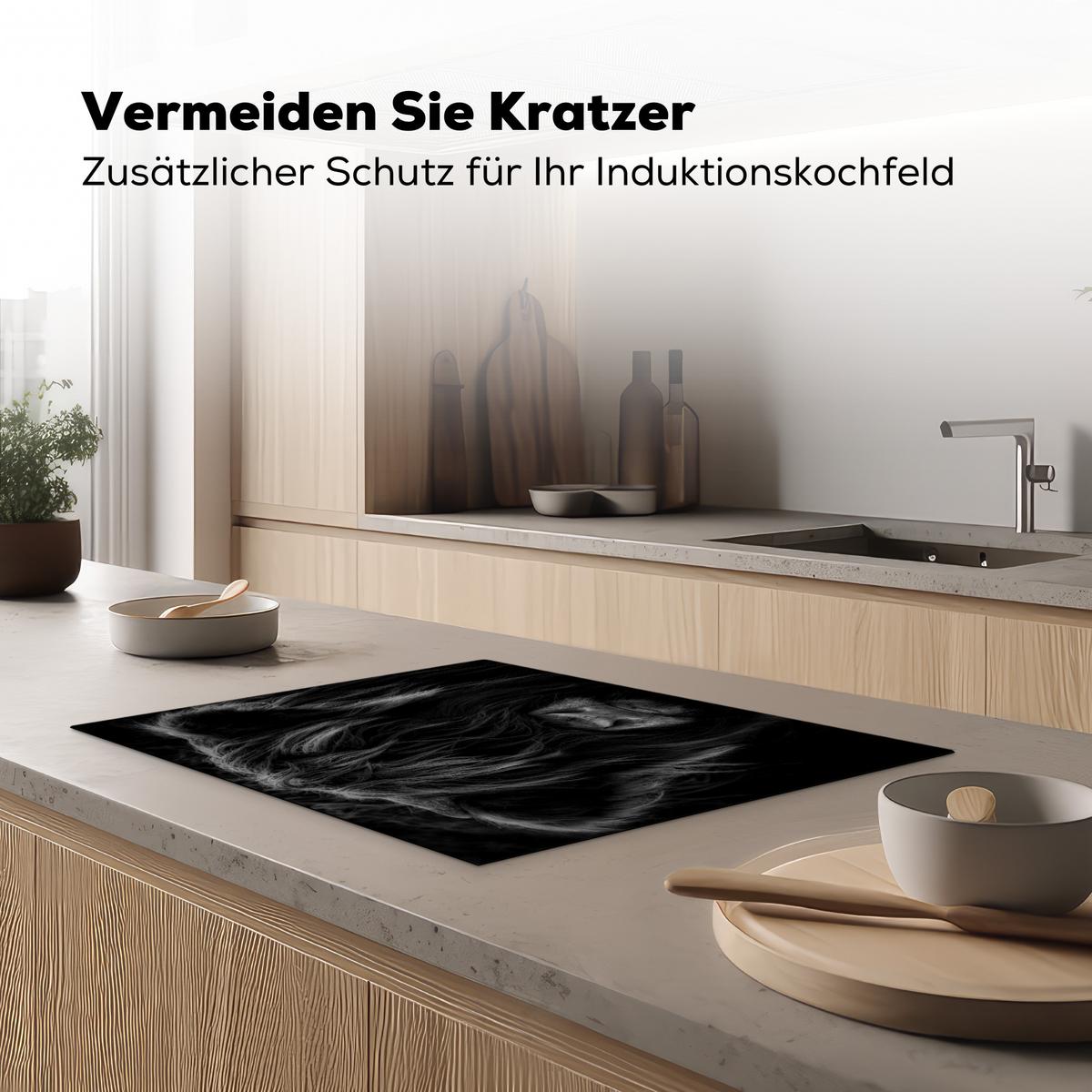 HERDABDECKPLATTE Schottischer Highlander - Kuh - Schwarz - Weiß - Tiere Induktionsmatte 71x52 cm - Schwarz, Kunststoff (71/52/0.2cm) - MuchoWow