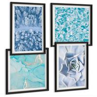 BILDER SET 4er Set - 50x50 cm & 40x60 cm Schwarzer Rahmen - Winterwald-Blaublume - Schwarz, Kunststoff (50/50cm) - TULUP