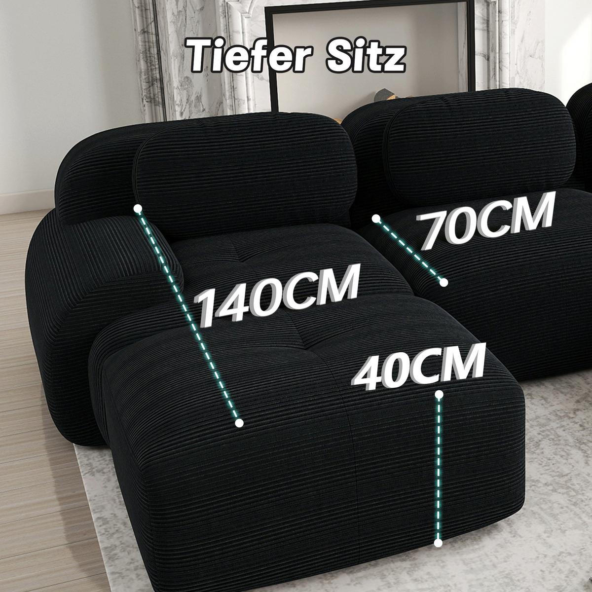 2-SITZER-SOFA in cordstoff rahmenloses design & modular kombinierbar - Schwarz, Textil (103/75/208cm) - Urban Meuble