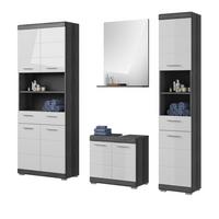 BADMÖBEL-SET weiß Hochglanz, grau 4-teilig 186 cm, Komplettset mit 14 Fächern - Weiß Hochglanz/Grau, Holzwerkstoff (186/191/34cm) - Inn.Furn