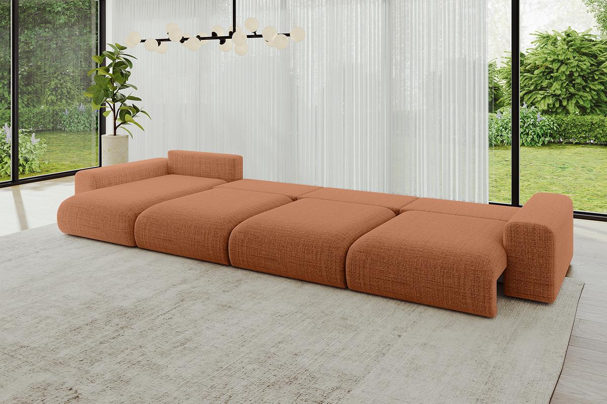 WOHNLANDSCHAFT mit Schlaffunktion ESKAR-U2-464x176x72cm Apricot - Orange, Holzwerkstoff/Kunststoff (176/72/464cm) - ALTDECOR