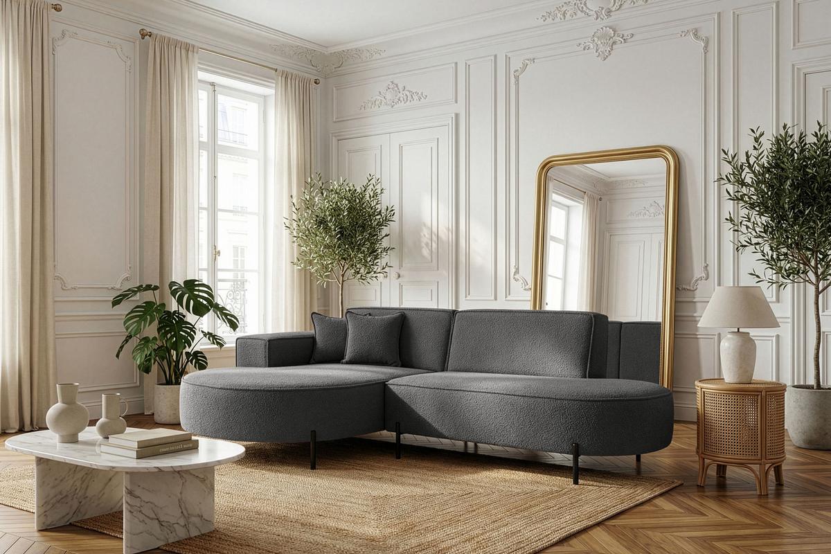 ECKSOFA Hana Loft 3-Sitzer Ecke Links, Boucle, Grau 241/80/168 cm - Schwarz/Grau, Textil/Metall (241/168cm) - WFL GROUP