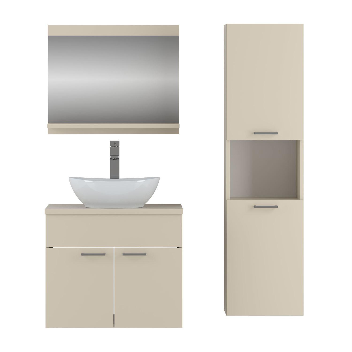 BADEZIMMERSCHRANK LUMIRE II Kaschmir Matt mit Spiegel - Beige, Holzwerkstoff (60/52/46cm) - Lookway