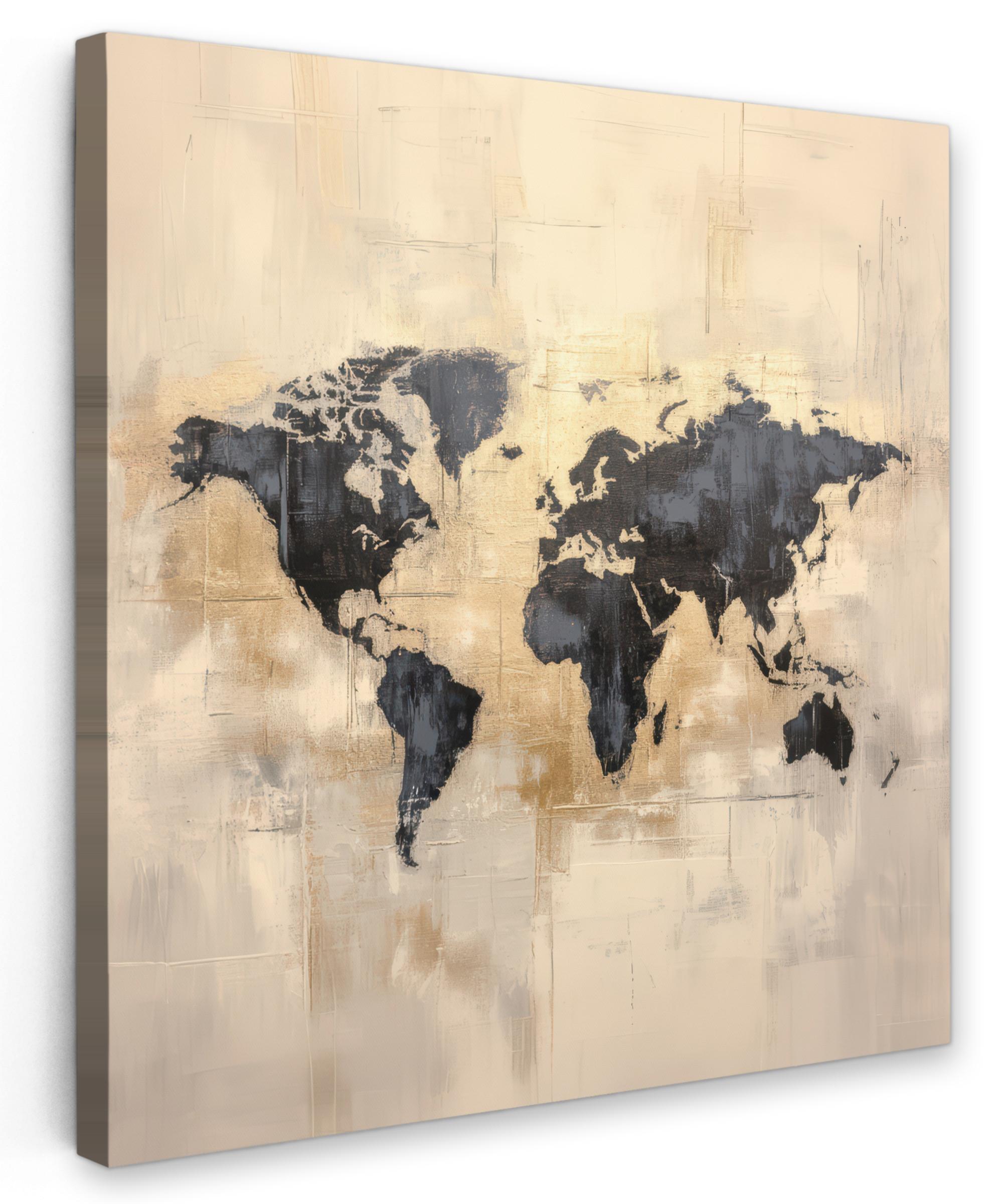 LEINWANDBILD Weltkarte - Gold - Schwarz - Abstrakt Deko Wohnzimmer 20x20 cm - Kupferfarben, Textil (20/20cm) - MuchoWow
