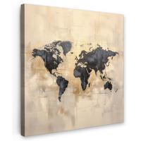 LEINWANDBILD Weltkarte - Gold - Schwarz - Abstrakt Deko Wohnzimmer 20x20 cm - Kupferfarben, Textil (20/20cm) - MuchoWow