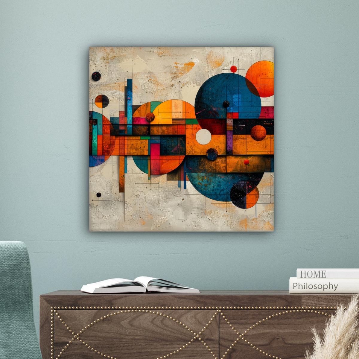 LEINWANDBILD Vintage - Moderne Kunst - Orange - Geometrische Formen Wandbild Wohnzimmer 50x50 cm - Multicolor, Textil (50/50cm) - MuchoWow