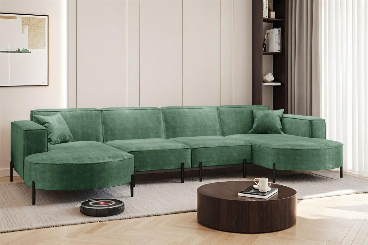 WOHNLANDSCHAFT Valencia Xl - Grün, Holzwerkstoff/Textil (384/80/165cm) - Fun Möbel
