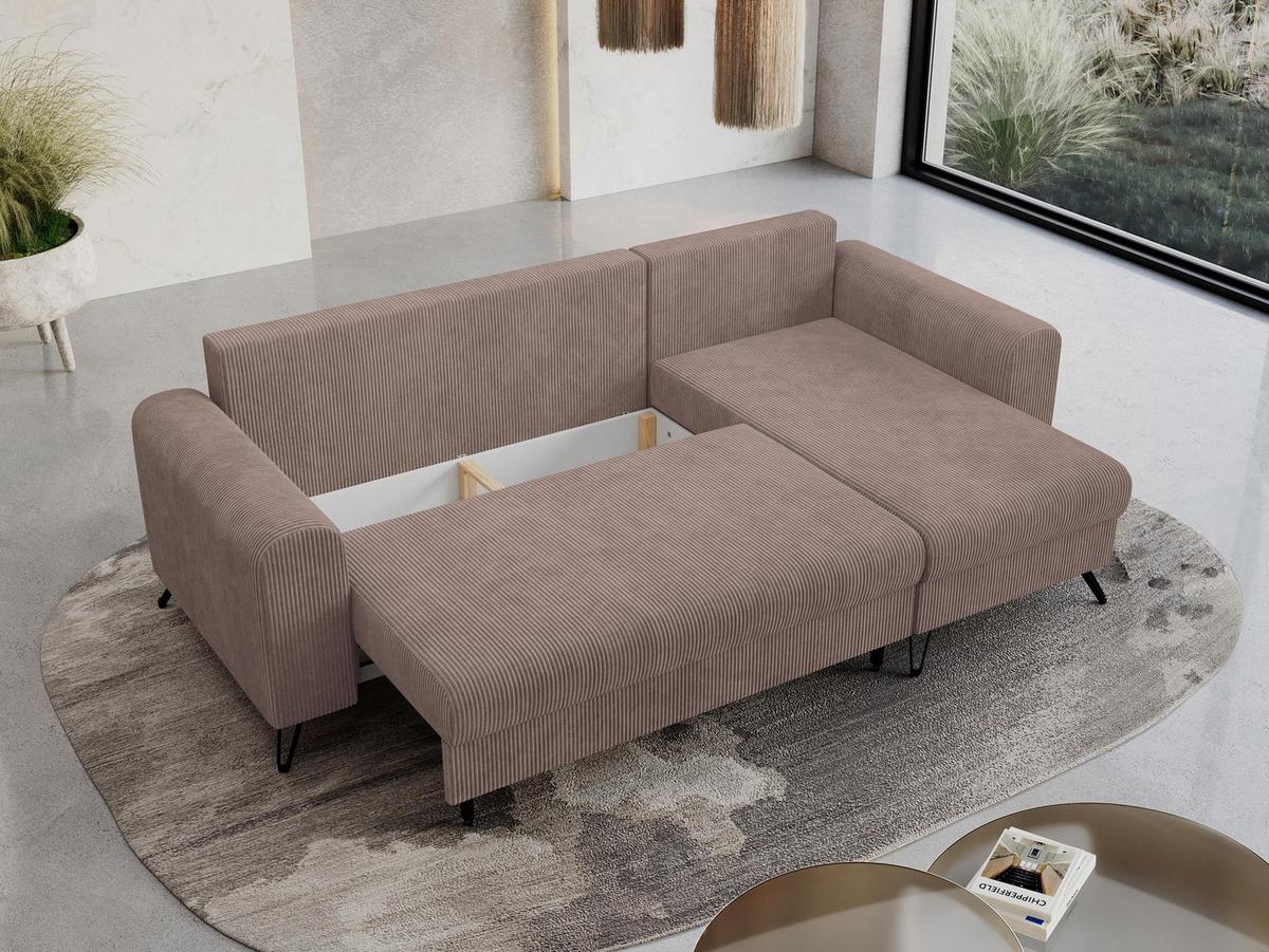 ECKSOFA Hugo Cord Rosa - Schwarz/Rosa, Textil/Metall (242/140cm) - MKS