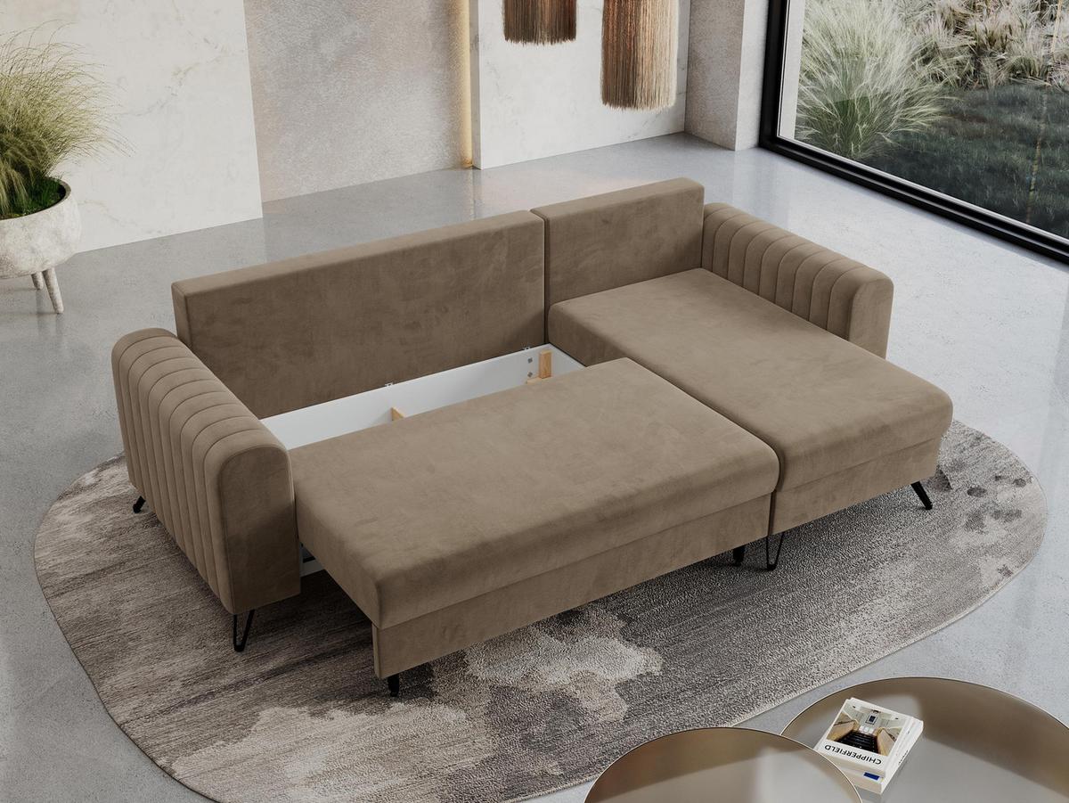 ECKSOFA Axel Velvet Braun - Schwarz/Braun, Textil/Metall (242/140cm) - MKS