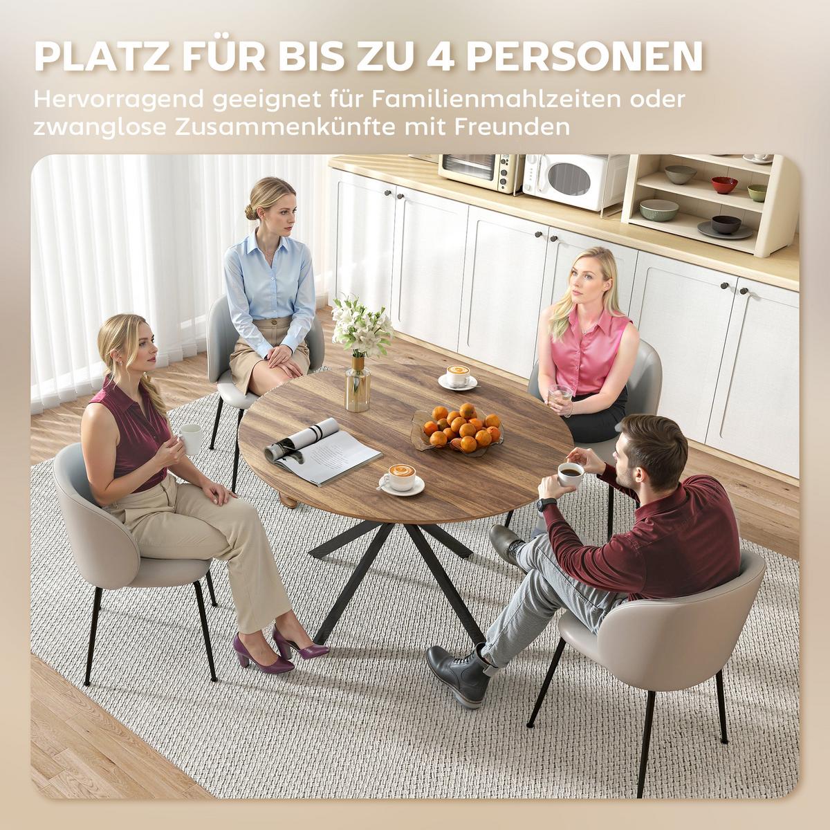RUNDER Esstisch für 4 Personen, Küchentisch im Industriestil, Dunkelbraun - Braun, Metall (120/120/75cm) - HOMCOM