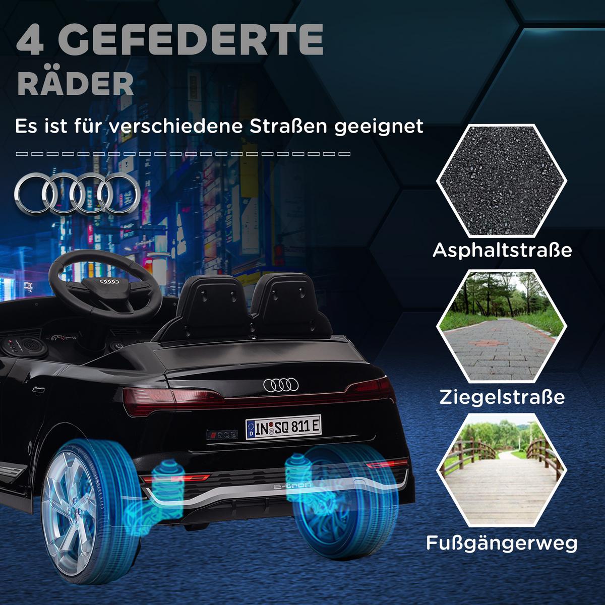 KINDER-ELEKTROAUTO mit Fernbedienung, MP3, Musik & Hupe - Schwarz, Kunststoff (98/49.5/43cm) - AIYAPLAY