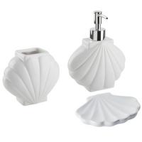 BADEZIMMER Set 3-teilig Keramik weiß Muschelform Shell - Weiß, Stein (14/18/7cm) - Beliani