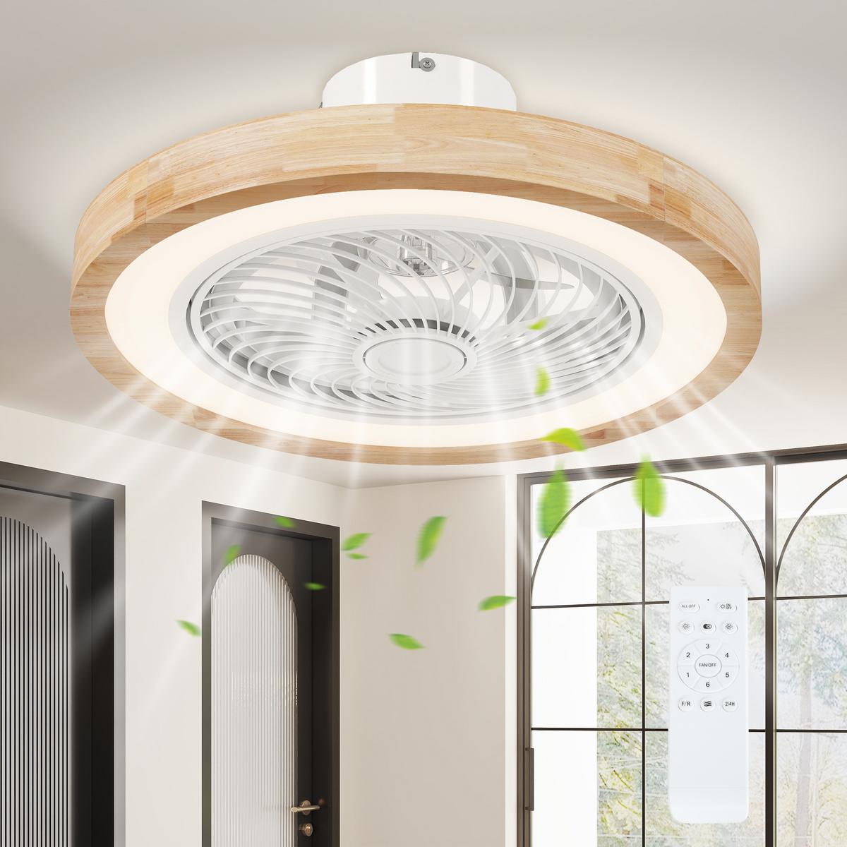 DECKENVENTILATOR mit Beleuchtung Eichenholz Naturholz - Naturfarben, Holzwerkstoff (50/50/22.5cm) - HOMCOM