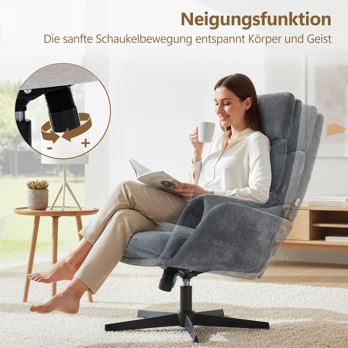 RELAXSESSEL mit Hocker, Fernsehsessel mit hoher Rückenlehne Wippfunktion Grau - Schwarz/Grau, Textil/Metall (66/99/75cm) - HOMCOM