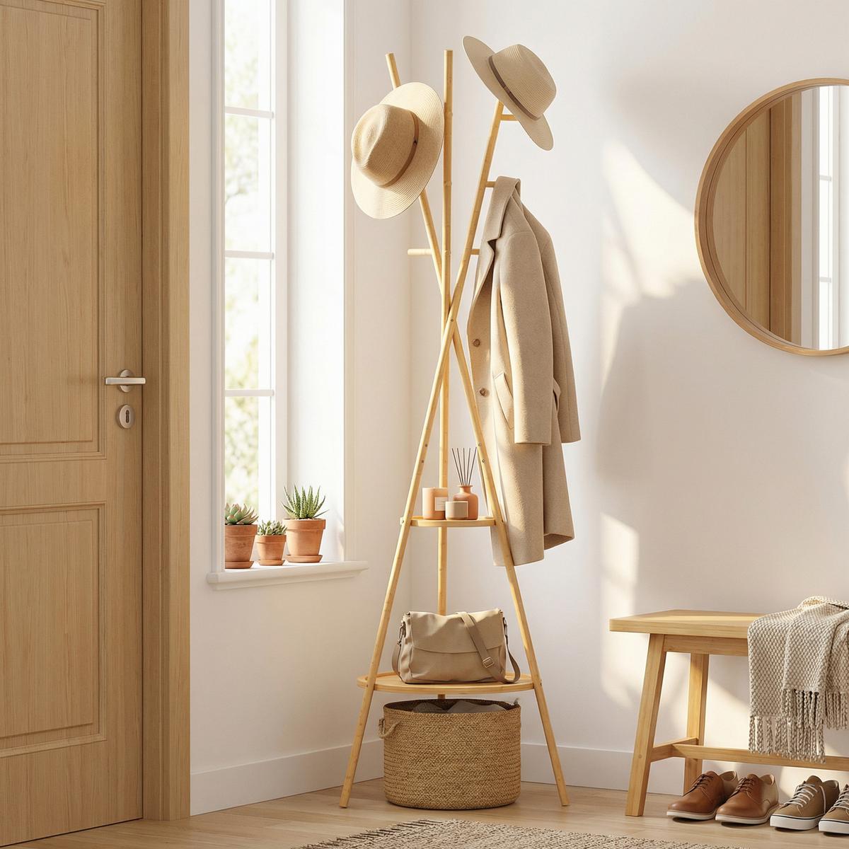 GARDEROBENSTÄNDER Bambus MDF Naturholz - Naturfarben, Naturmaterialien/Holzwerkstoff (58.5/176/58.5cm) - HOMCOM