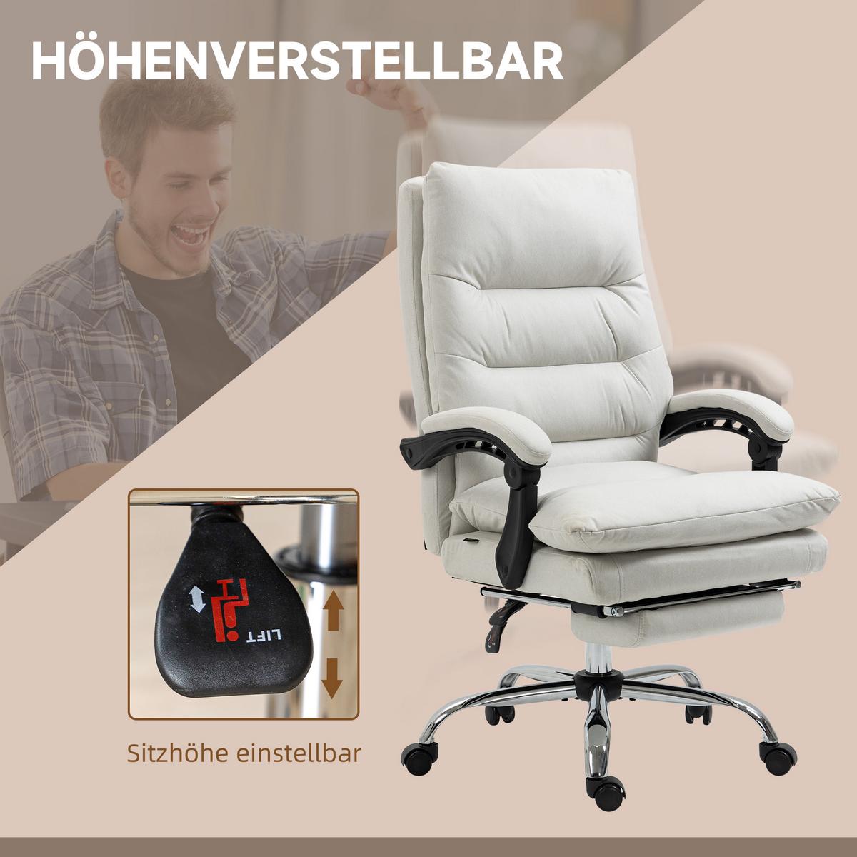 BÜROSTUHL mit Massagefunktion, Ergonomisch Schreibtischstuhl mit Liegefunktion - Weiß, Kunststoff (72/117/65cm) - Vinsetto