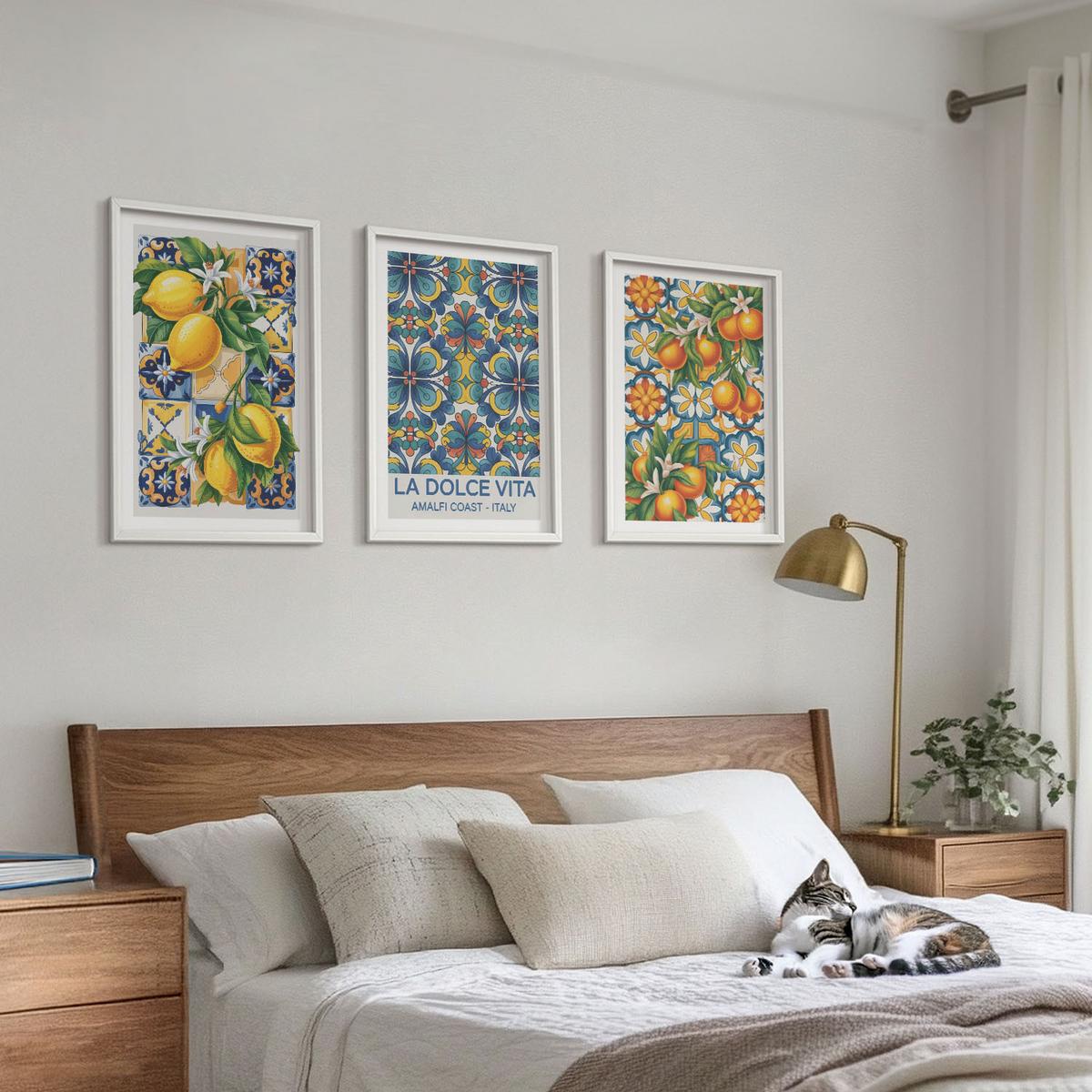 BILDER SET 3er Set - 40x60 cm Weißer Rahmen - Zitronen-Orangenblütenmuster - Weiß, Kunststoff (40/60cm) - TULUP