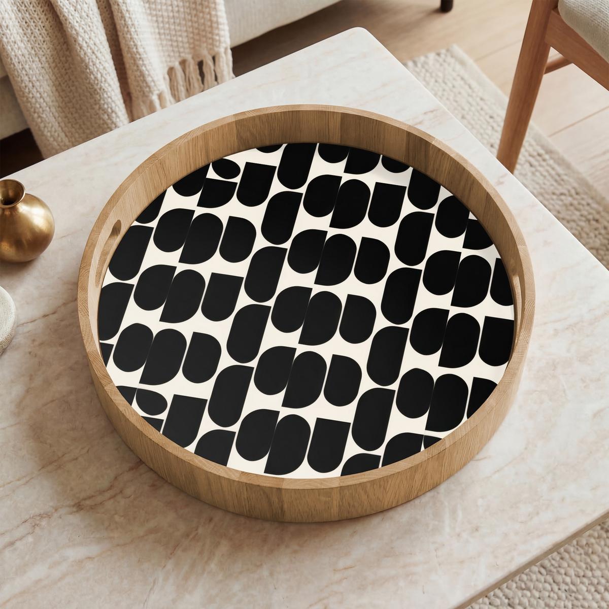 TABLETT Modern - Gemustert - Schwarz 40x40 cm - Schwarz, Holz (40/5/5cm) - OnlyWow