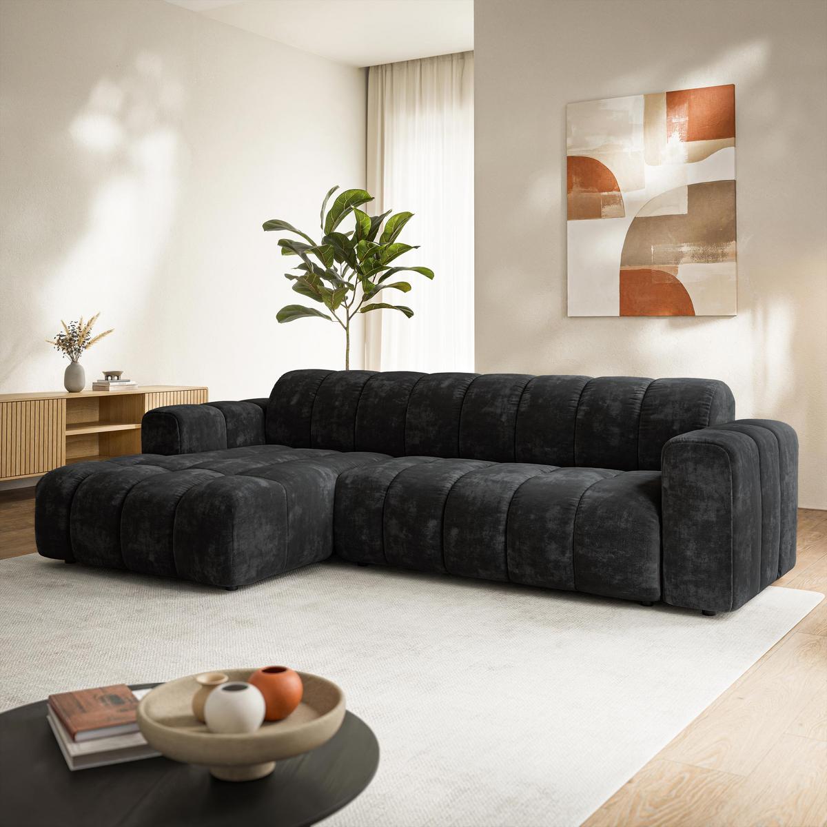 ECKSOFA SETIA LM L-S Schwarz Chenille - Schwarz, Holzwerkstoff (304/165cm) - MASSENO