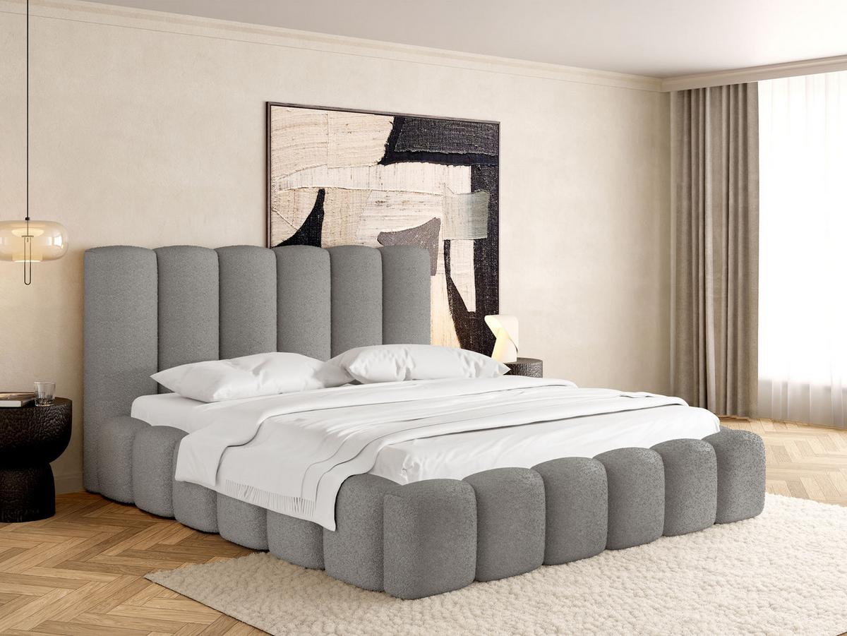 POLSTERBETT Serenity mit Bettkasten, Grau Boucle 120x200 cm - Birkefarben/Hellgrau, Holzwerkstoff/Kunststoff (120/200cm) - WFL GROUP