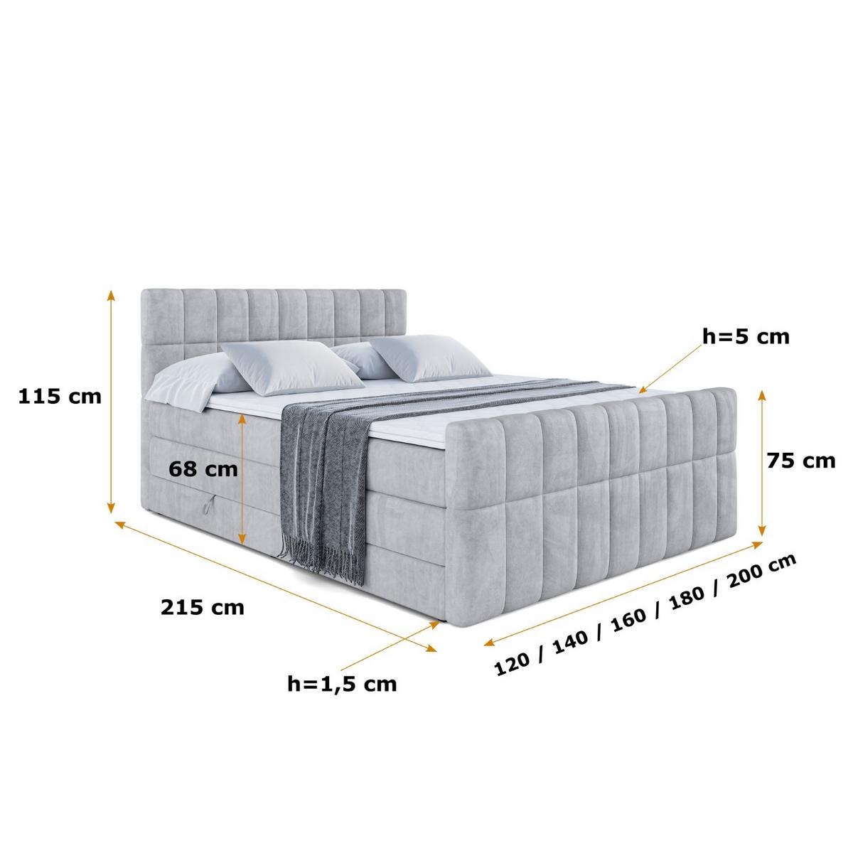 BOXSPRINGBETT MIAMI-Z KING - 120x200 - H3/H4 - Hellgrau - Hellgrau, Holzwerkstoff (120/200cm) - ALTDECOR